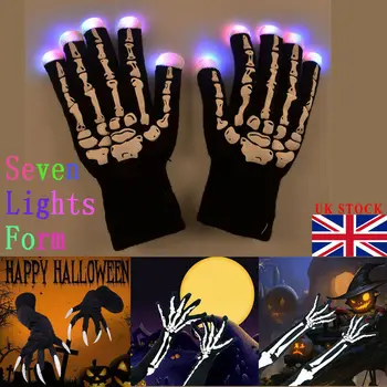 

Halloween Black Graphic Gloves with Glowing Skeleton and Skull Prints Cosplay UK