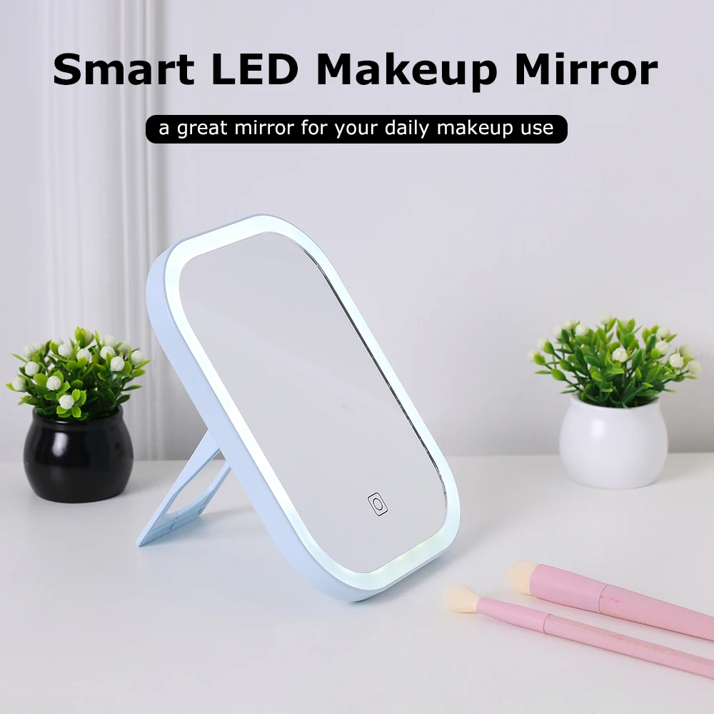 Светодиодный Сенсорный экран зеркало для макияжа настольного типа Портативный светодиодный зеркало светодиодный подсветкой USB Перезаряжаемые косметическое ручное зеркало