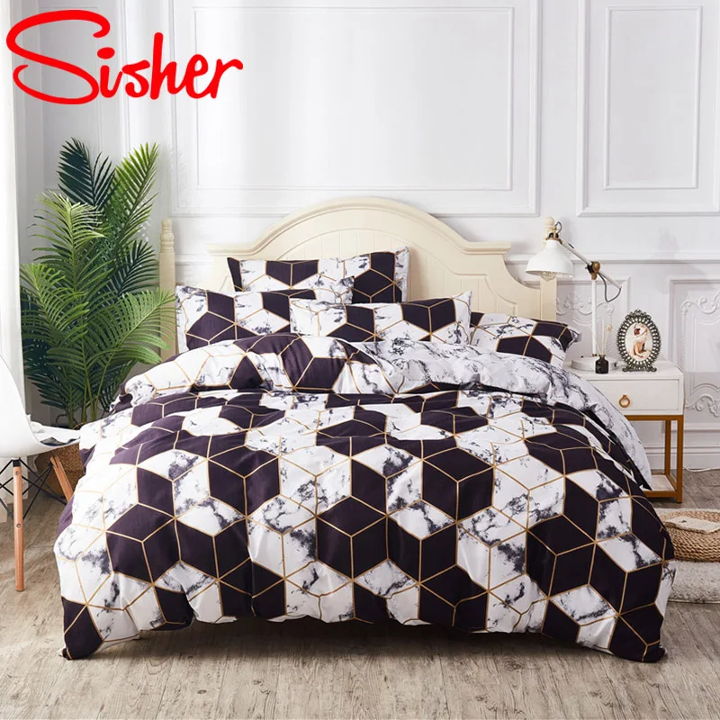 

Nordic King Size Bedding Set Geometric Pattern Duvet Cover Set Single Double Full Queen Bed Linens Marble Printed Bedclothes