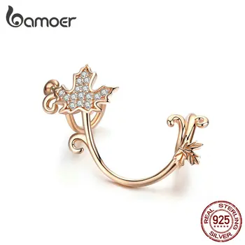 

bamoer Rose Gold Color Maple Charm for European Women Silver Bracelet Bangle Women 925 Sterling Silver Jewelry Gifts SCC1254