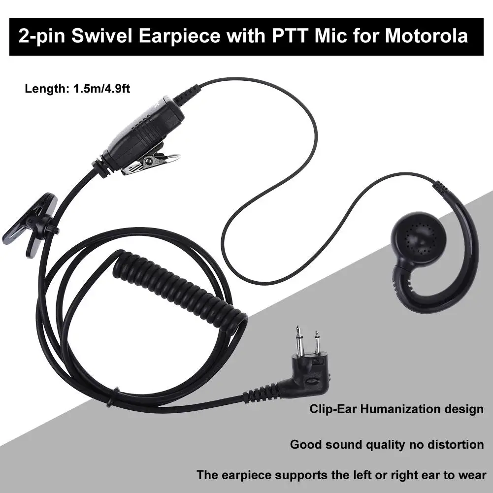 

Swivel Earpiece 2 Pin Earphone with Microphone and PTT for Motorola GP CP CLS Spirit Pro+ Series 2 Way Radio Walkie