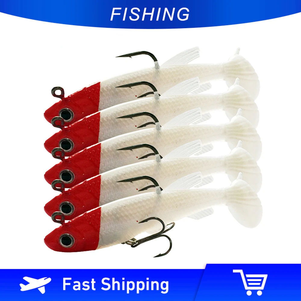 

Afishlure Red hand Fishing Soft Lure 10pcs/lot 80mm 13g Sea Bass Carp Fishing Lead Fish Jig Silicone Wobble Fishing Bait