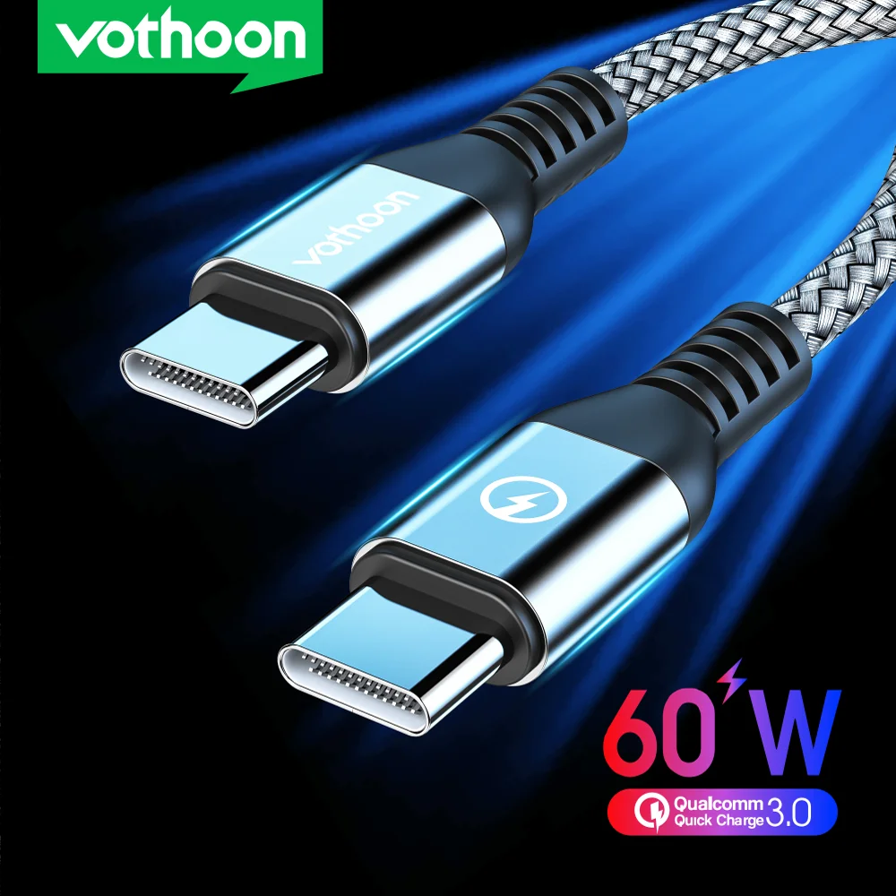 Кабель Vothoon с USB C на Тип для Samsung Note 20 Xiaomi Быстрая зарядка 4 0 PD 60 Вт MacBook Pro зарядный