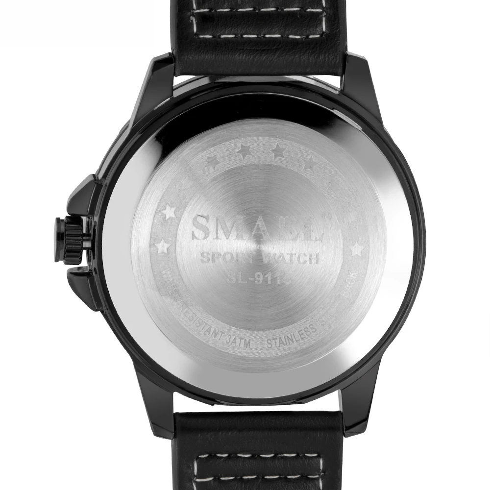 SMAEL часы Мужские Модные Спортивные кварцевые наручные часы с календарем классические черные кожаные водонепроницаемые часы Роскошные военные мужские часы