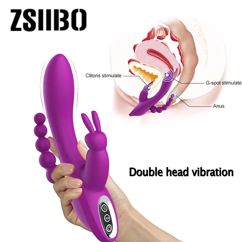 doublehead massage vibrator female silicone sexy vibratorRabbit Vibrator Waterproof vaginal clitoral massager Sex Toys for Woman
