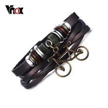 Vnox خمر الجلود حبل دراجة سوار حلية اليدوية سلسلة ربط الدراجة التفاف أساور زينة الإسورة للرجال الذكور مجوهرات(China)