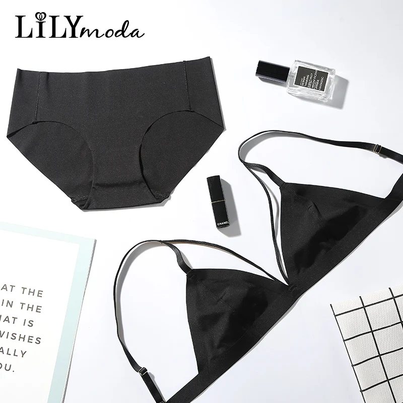 

Lilymoda Women's Sexy Triangle Bralette Bras Thin Cup Underwear Panty Sets Comfortable Lift Up Seamless Lingerie Brassiere Brief