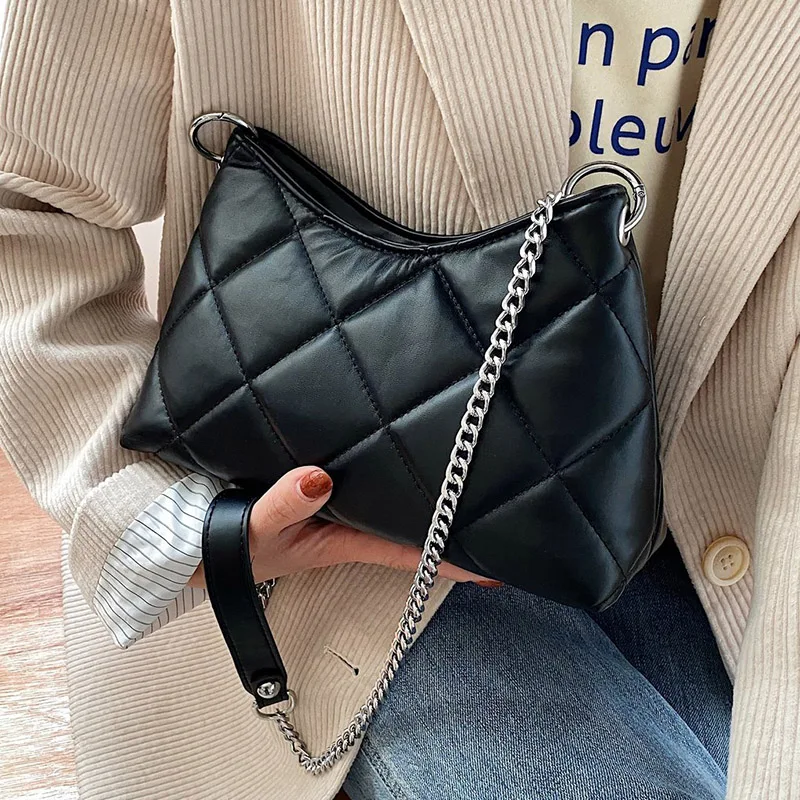 Half Moon PU Leather Small Crossbody Bags for Women 2021 Spring Shoulder Chain Black Purses and Handbags Luxury Designer Light | Багаж и