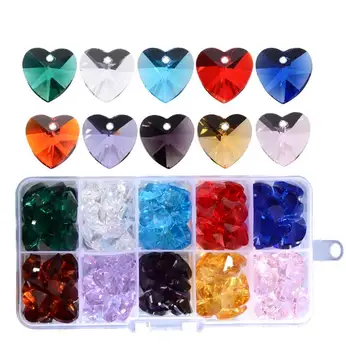 

Camal 100pcs Multicolor Heart 14*14mm Crystal Glass Loose Beads Pendants Jewelry Making Accessories DIY