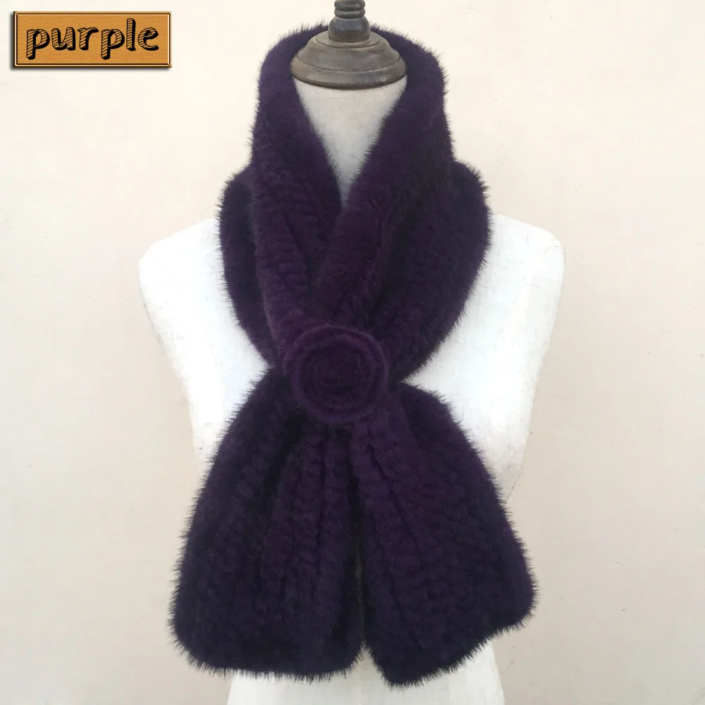Брендовый зимний женский шарф, вязаный, натуральный мех норки, глушитель, элегантный, женский, Повседневный, мех норки, шарфы, опт, цветок - Цвет: purple