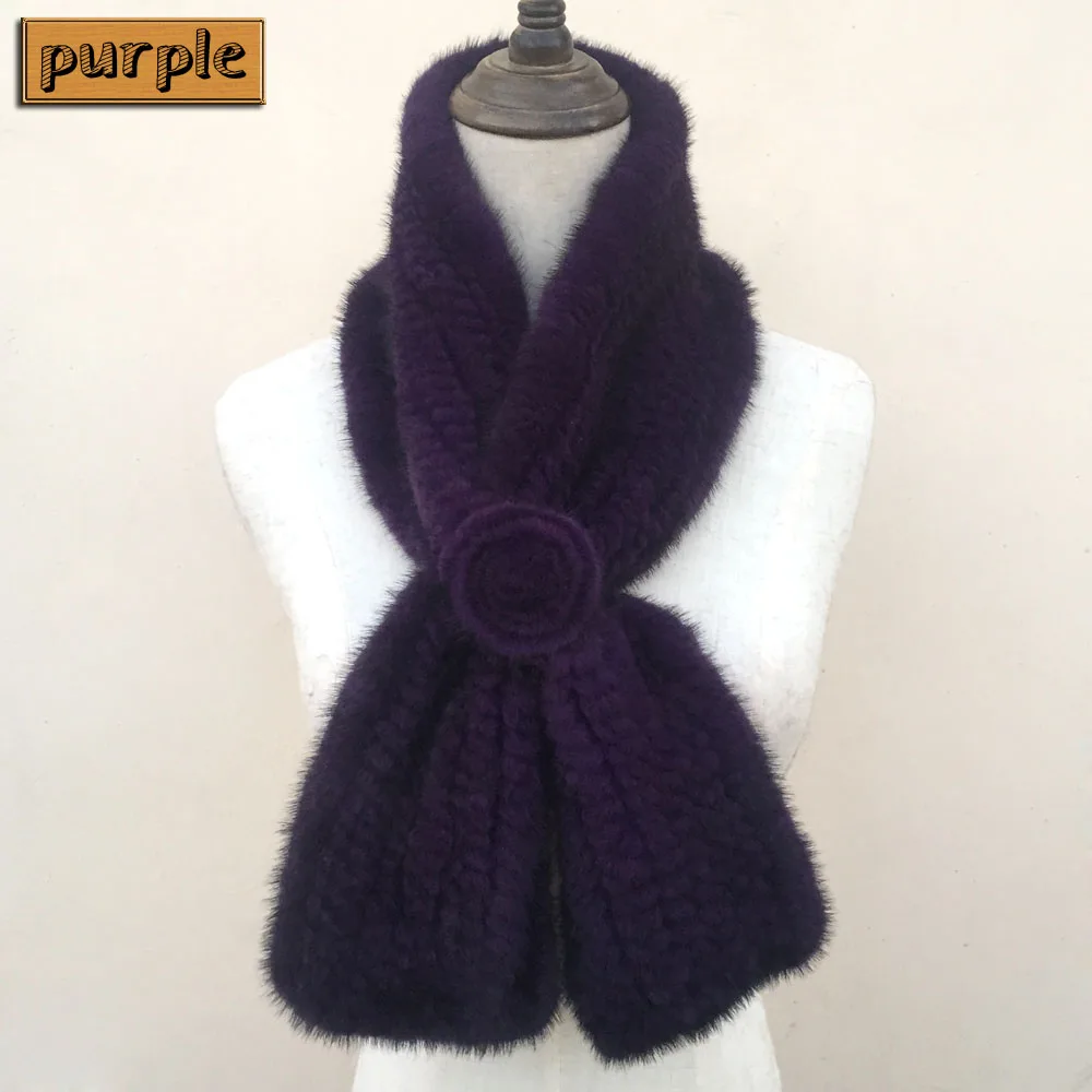 purple Брендовый зимний женский шарф, вязаный, натуральный мех норки, глушитель, элегантный, женский, Повседневный, мех норки, шарфы, опт, цветок - Цвет: purple