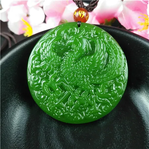 

Natural Green Chinese Jade Phoenix Pendant Necklace Fashion Accessories Charm Jewelry Carved Amulet Gifts for Women