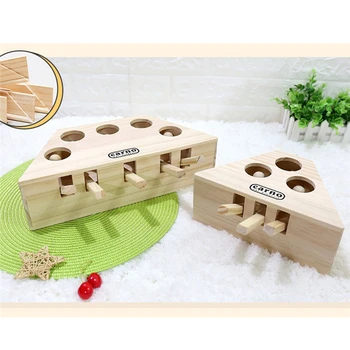 

Cat Hunt Toy Chase Mouse Solid Wooden Interactive Maze Pet Hit Hamster With 3/5-holed Mouse Hole Catch Bite Catnip Funny Toy