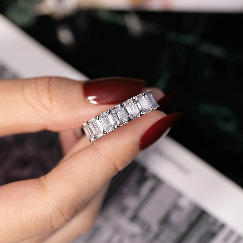 925 Silber Pflastern Smaragd Cut Voll Platz Cz Eternity Band Engagement Hochzeit Ring Simuliert Diamant Schmuck Grosse 5 6 7 8 9 10 Rings Aliexpress