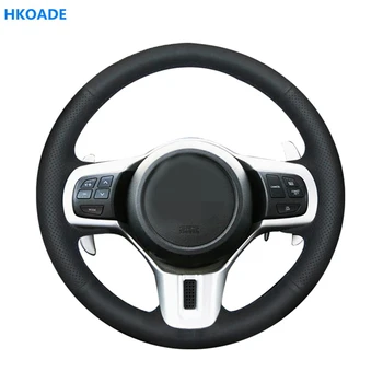 

HKOADE DIY Hand-stitched Black Hige Soft Artificial Leather Car Steering Wheel Cover for Mitsubishi Lancer 10 EVO Evolution