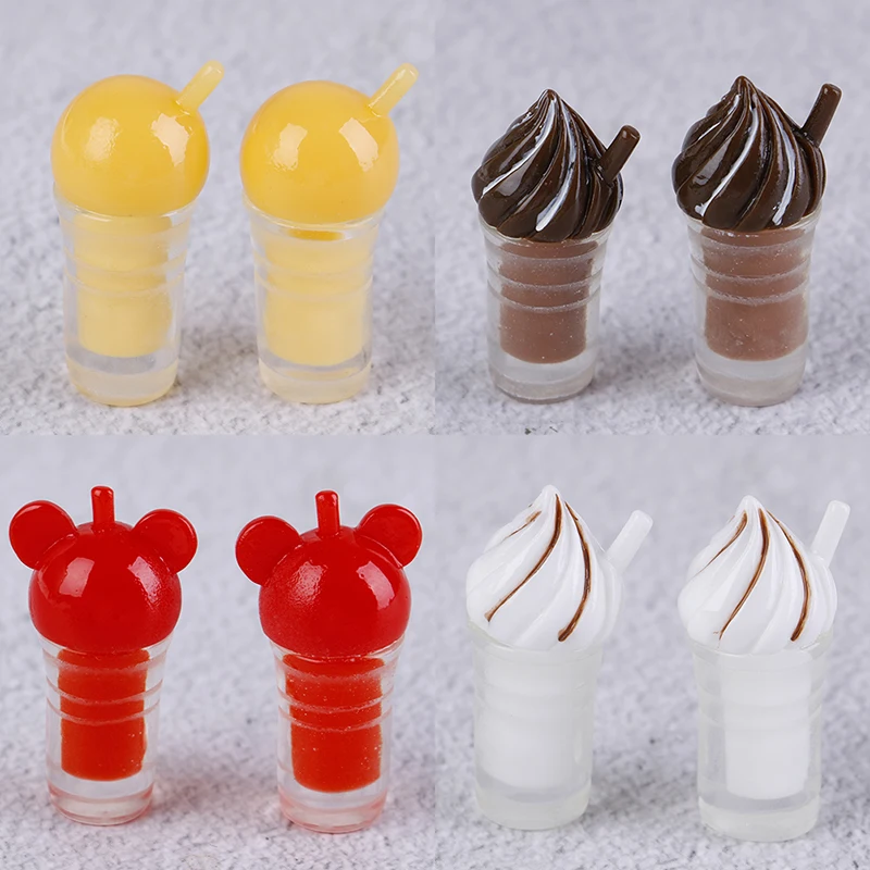 

1/12 Dollhouse Miniature Resin Ice cream straw cup coffee milk tea Miniature Drinks Model Toy Doll Home Decoration 2Pcs