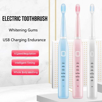 

3 Colors Toothbrush Adult Timer Brush 6 Mode USB Charger Rechargeable Tooth Brushes Replacement With 4 Brush Heads Set