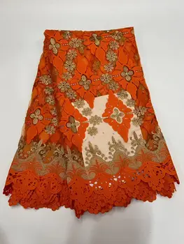 

Red&Gold African Cord Lace Fabric Nigerian Tulle Lace Fabric Milk Silk French Lace Fabric With Stones For Party Dress KR20249