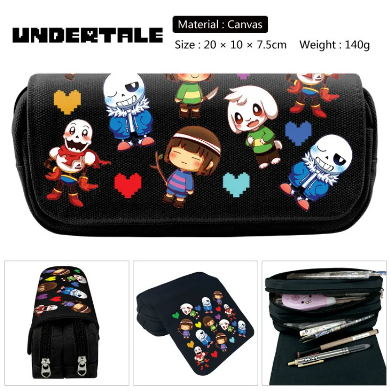 Сумка-карандаш для косплея Undertale на двойной молнии школьный чехол-футляр