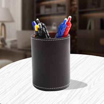 

Modern Business Stationery Container School Storage Box Desktop Organizer Pen Holder For Home Office PU Leather Makeup Brush