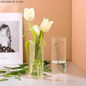 

Nordic Creative Simple Portable Transparent Glass Vase Water Planting Flower Arrangement Dried Flower Decoration Ornaments
