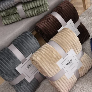 

Solid Striped Throw Blanket Flannel Fleece Super Soft Warm Blankets Winter Fluffy Bedspread Bed Linen for Sofa Bedroom Decor