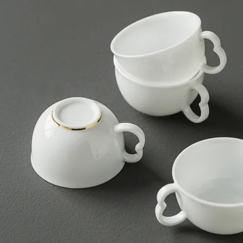 

Ceramic Whiteware Tea Cup High White Teacup Ear Cups Stroke Kung Fu Tea Set Fragrance-Smelling Cup Direct Ceramic Teacups