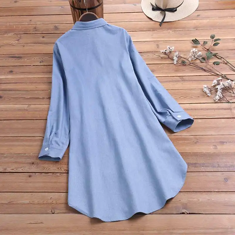 M 5XL, Весенняя модная блузка, Женская длинная рубашка с лацканами, Vestidos, Повседневная однотонная туника с длинным рукавом для работы, OL, топы, женские блузы, сорочка