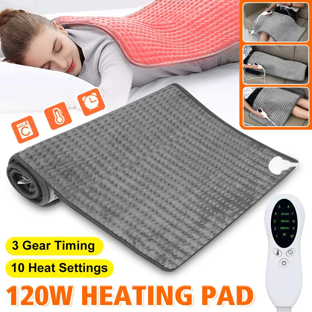 10 Level 120w Electric Heating Pad Timer For Shoulder Neck Back Spine