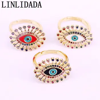 

8Pcs Gold Color Fashion Rings Micro Pave CZ Rainbow Zirconia Eye Jewelry Rings