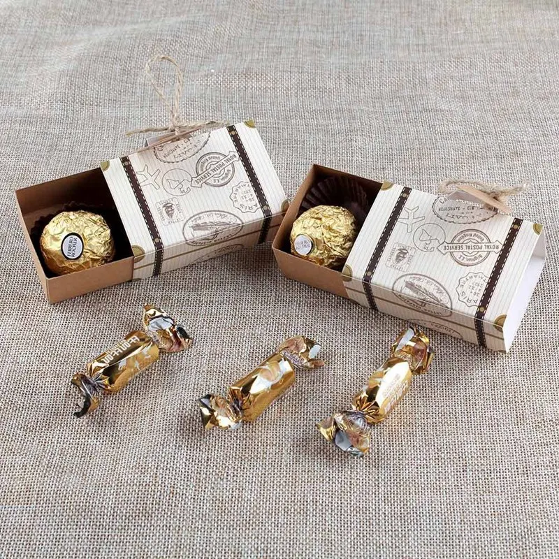 

50Pcs Travel Suitcase Favor Boxes with Burlap Twine, Mini Vintage Candy Favor Boxes Gift Bags, for Holiday Wedding Bridal Shower
