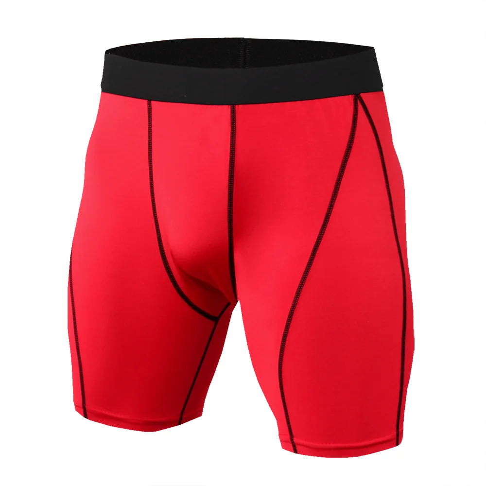 Крутые сухие мужские плотно облегающие шорты тренировка в тренажерном зале ММА для бега трусцой для баскетбола Бодибилдинг базовый слой брюки - Цвет: Красный