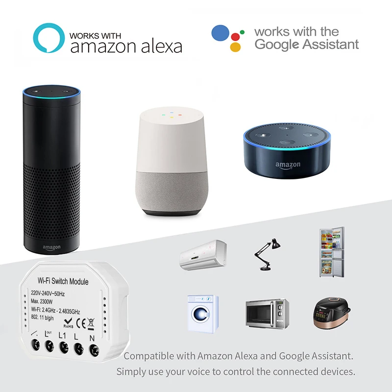 Wifi умный Wifi переключатель Diy выключатель модуль Smart Life/приложение Tuya дистанционное управление, 1/2 способ работы с Alexa Echo Google Home