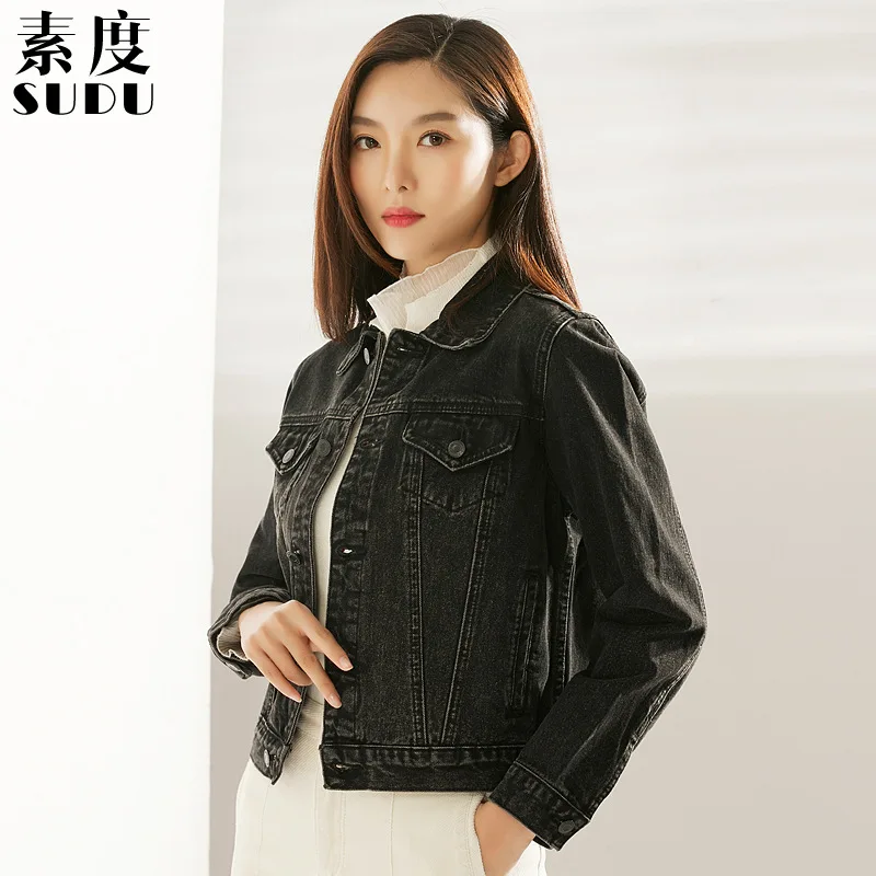 

Su du New Style Korean-style BF Loose-Fit Students Versatile Black Jacket Short Coat Female Jeans Jacket F906