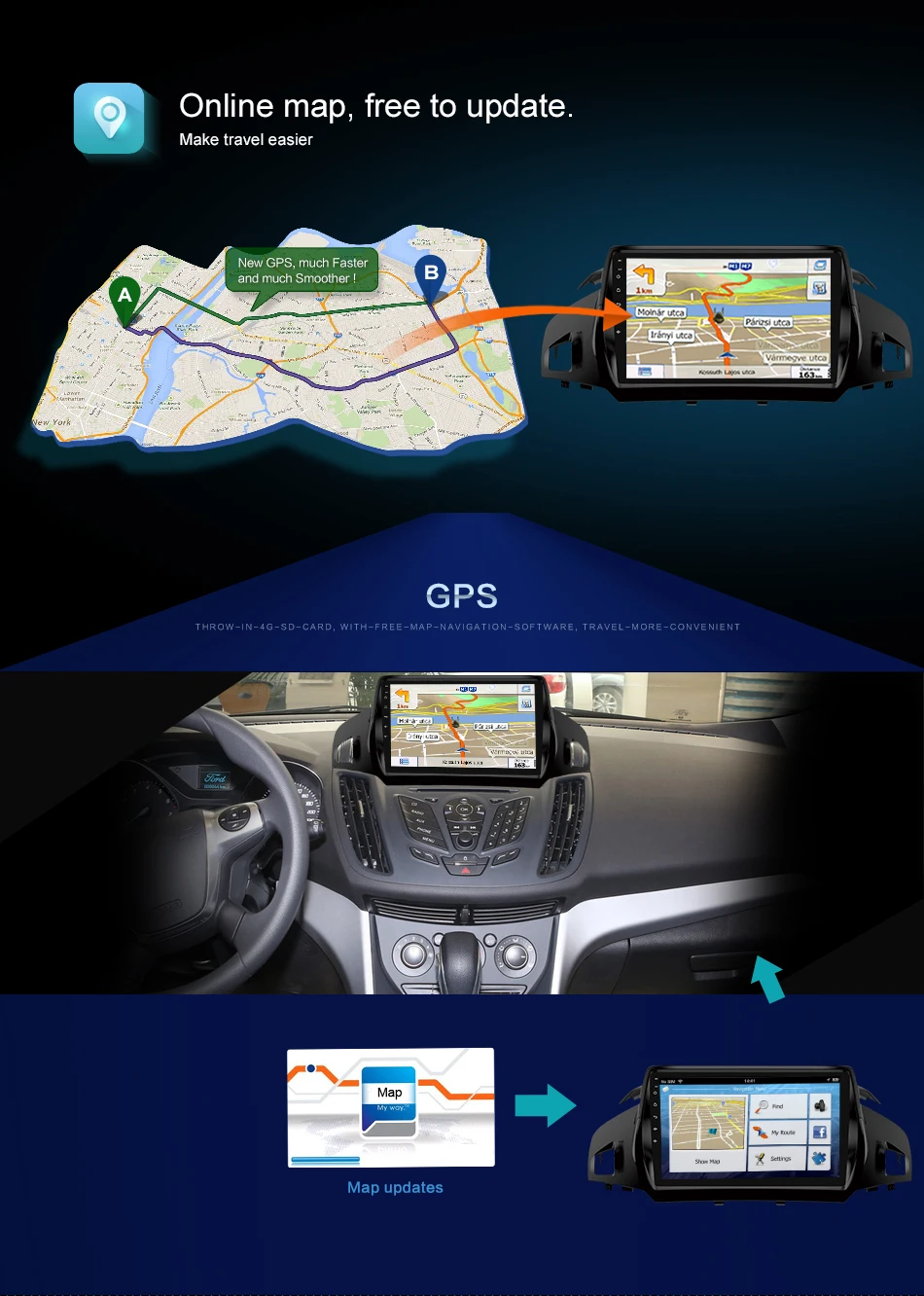 9 дюймов 2.5D ips Android 10,0 автомобильный проигрыватель с радио и GPS для ford kuga 2013- Автомобильная магнитола стерео головное устройство навигация Бесплатный внешний микрофон