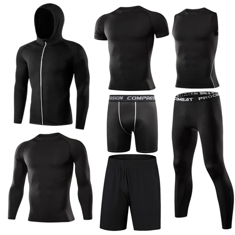 Мужская спортивная одежда Спортивные костюмы Gym Compression Спортивная одежда Колготки Тренировочная одежда Тренировки Бег Спортивный комплект Спортивный костюм Фитнес Тренажерный зал Одежда для бега Спортивные костюм - Цвет: A-6683570209851