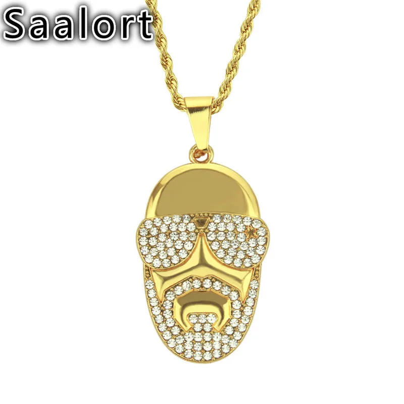 

Creative Portrait Pendant Chain with Crystal Zircon Inlaid Hip-hop Rock Style Male Accessory Necklace Exquisite Birthday Gift