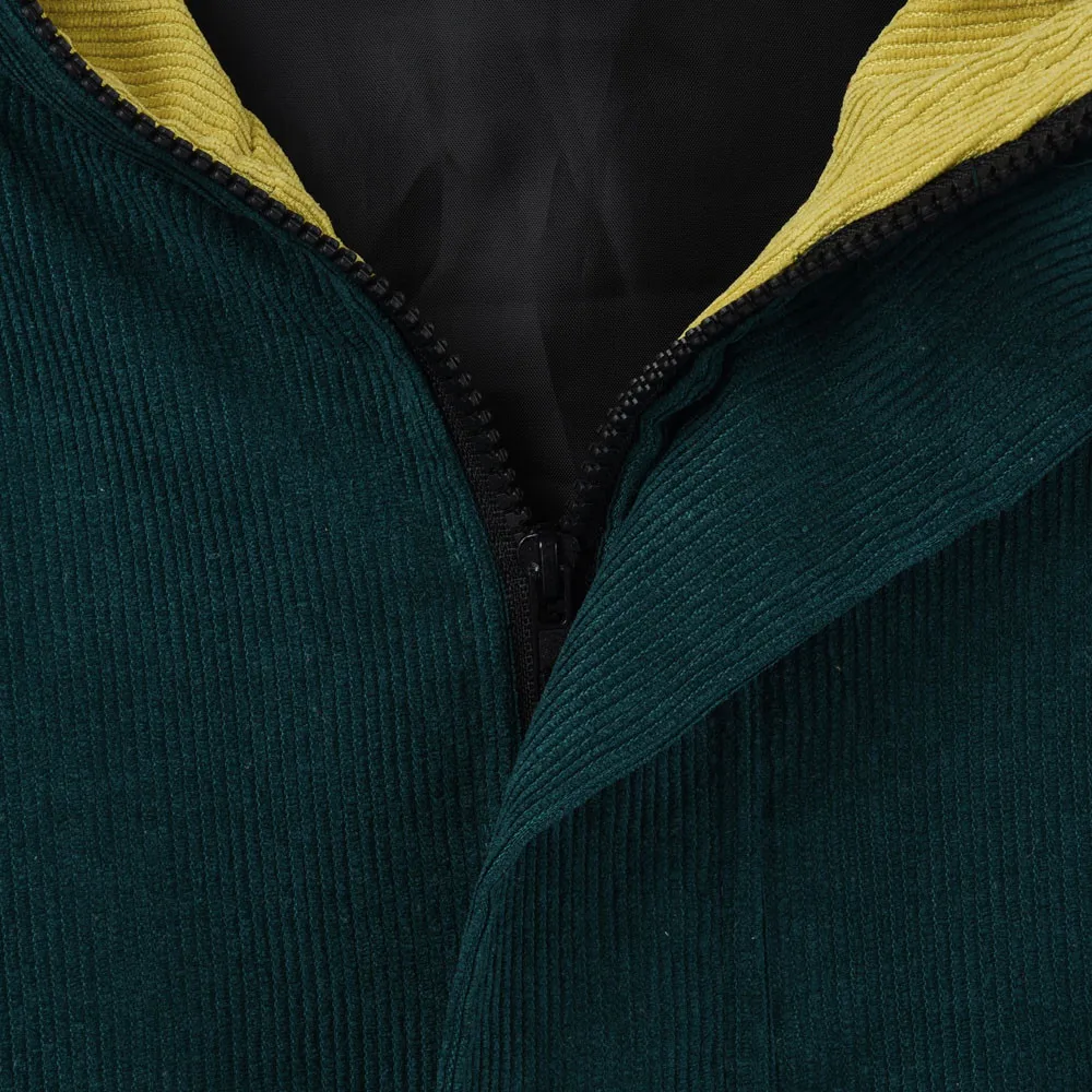 Women Corduroy Coat Long Sleeve Fashion Oversize Jacket Color Block Hoodie Overcoat Harajuku Style Winter Warm Outwear