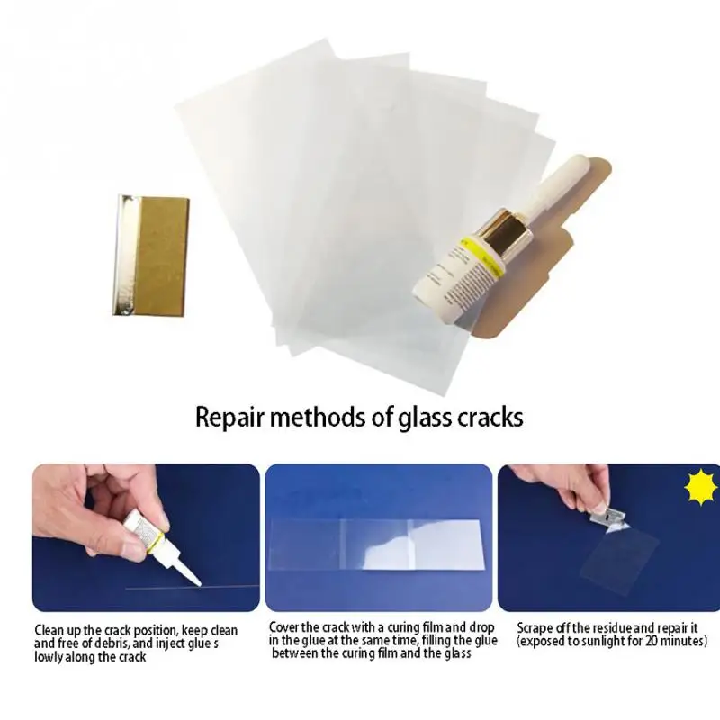 

Professional Glass Scratch Restore Tool, Curing Strip Glue Windshield Repair Kit Repair Resin(with tools)
