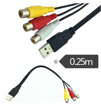 

Cable 0.25m USB A Male to 3 RCA Phono AV Lead PC TV Aux Audio Video cable