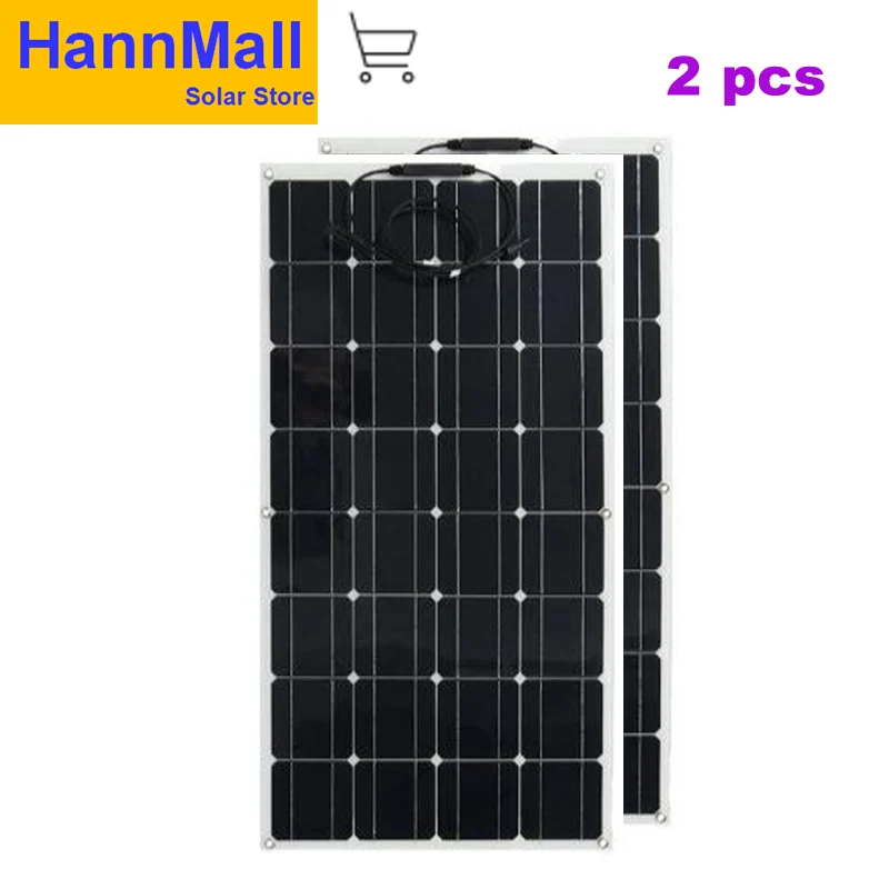 

HannMall Solar Panel 200W(2PCS*100w) Flexible 12V battery charger Monocrystalline solar cell for solar battery system kit china