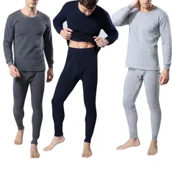 Winter Long Johns Men Thermal Underwear Sets Thin Fleece Solid Color Keep Warm Sauna Men Home Clothes Seamless Pajamas Set