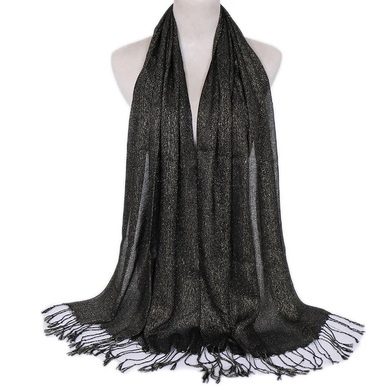 Зимний Длинный Простой хлопковый хиджаб шарф золотая нить Шаль женские кружевные цветочные шарфы-повязки - Цвет: Color31