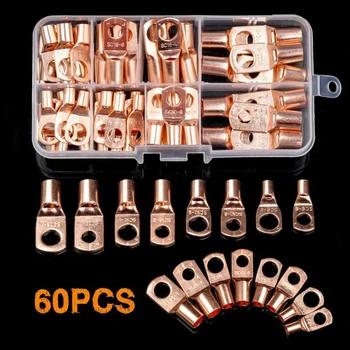 

60pcs Electrical Bare Copper Lug Wire Cable Connector Crimp Terminal Electrical Insulated Kit Connectors Assortment Kit With Box