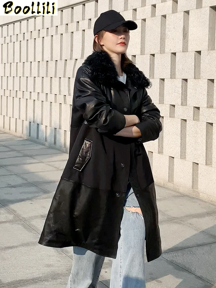 

Пальто Boollili из натуральной кожи, Женское пальто из овчины, 90% Пух белой утки, пальто с меховым воротником из ягненка, зимнее пальто для женщин