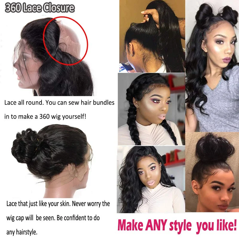 

360 Lace Frontal Closure Body Wave Hair 150 Density Brazilian Remy Free Part Frontal Closure Pre Plucked With Baby Hair In Stock