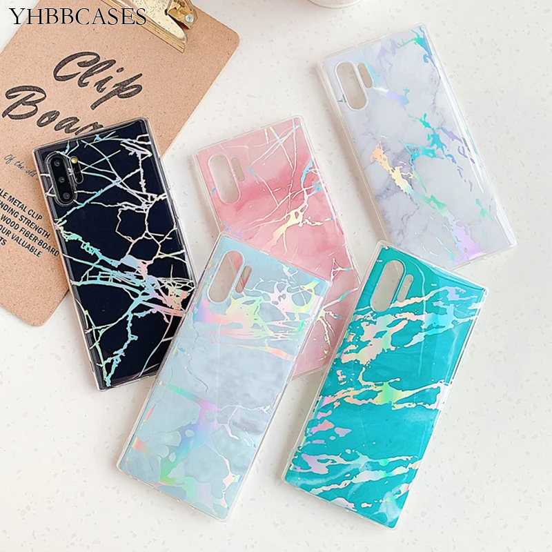 YHBBCASES для Samsung Note 10 8 9 лазерный красочный мраморный узор мягкий чехол Galaxy S10 S8 S9 Plus