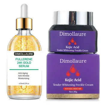 

Dimollaure kojic acid whitening cream Fullerene 24k Gold Serum melasma Freckle Acne Spots pigment Melanin face care cream