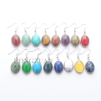 

5Pairs Natural Stone Dangle Earrings Bead Oval Hook Drop Earrings for Women Jewelry Gifts Amethysts Aventurine Opal Jades TBR337
