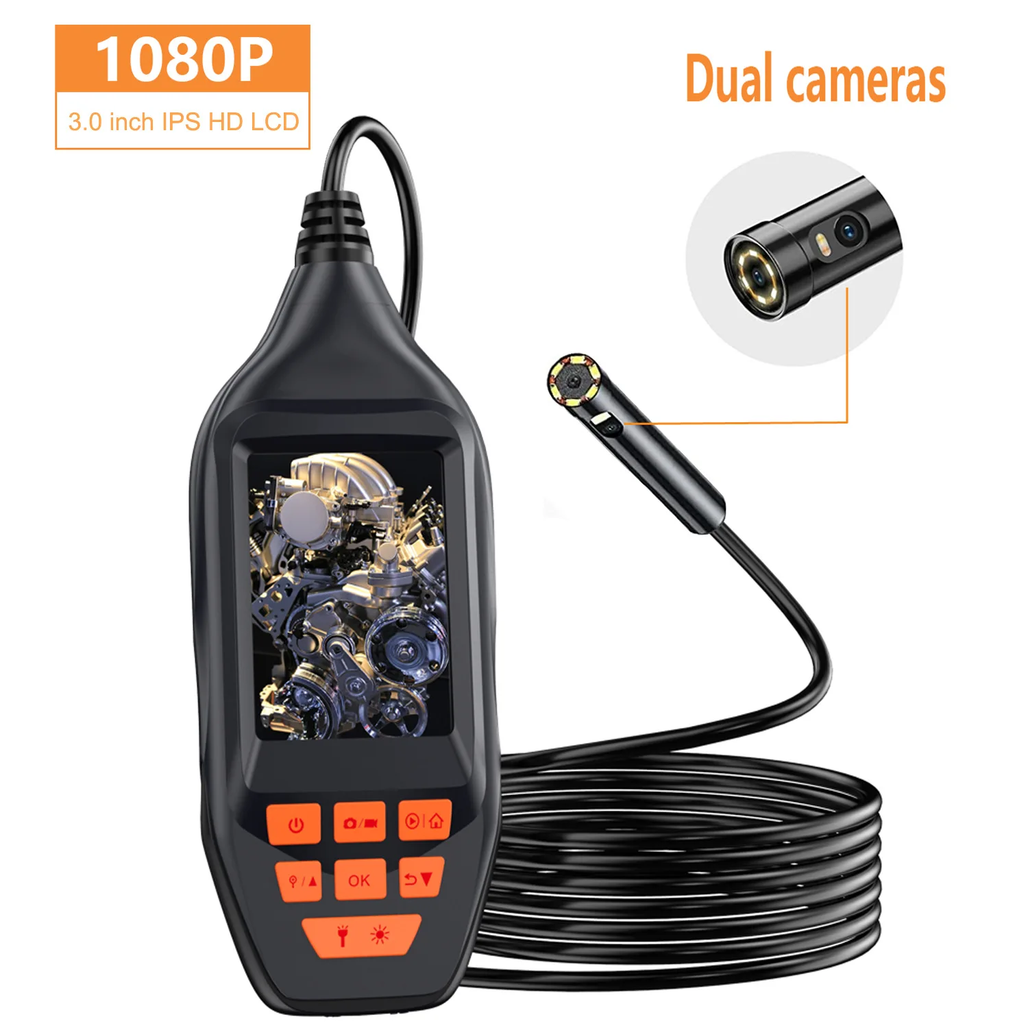 Buy 2021 Dual Lens Industrial Endoscope HD Camera 1080P 8MM Boroscope FlexiblePipe Inspection Camera Snake with 3 inch IPS Screen